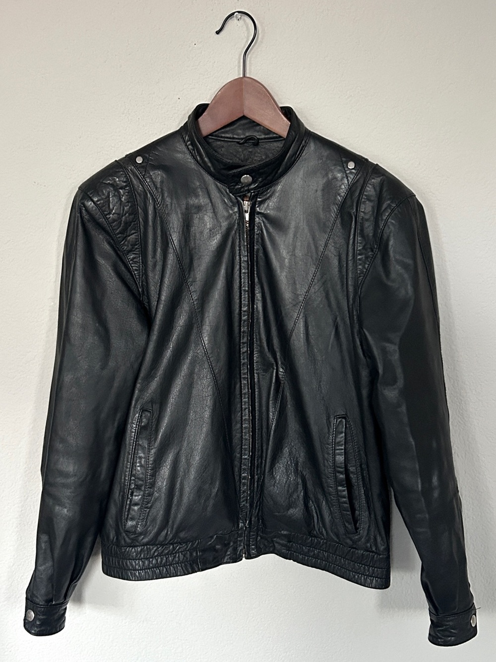 Philippe Monet Vintage 100% Leather Moto Jacket • Black • Size 36 / Small